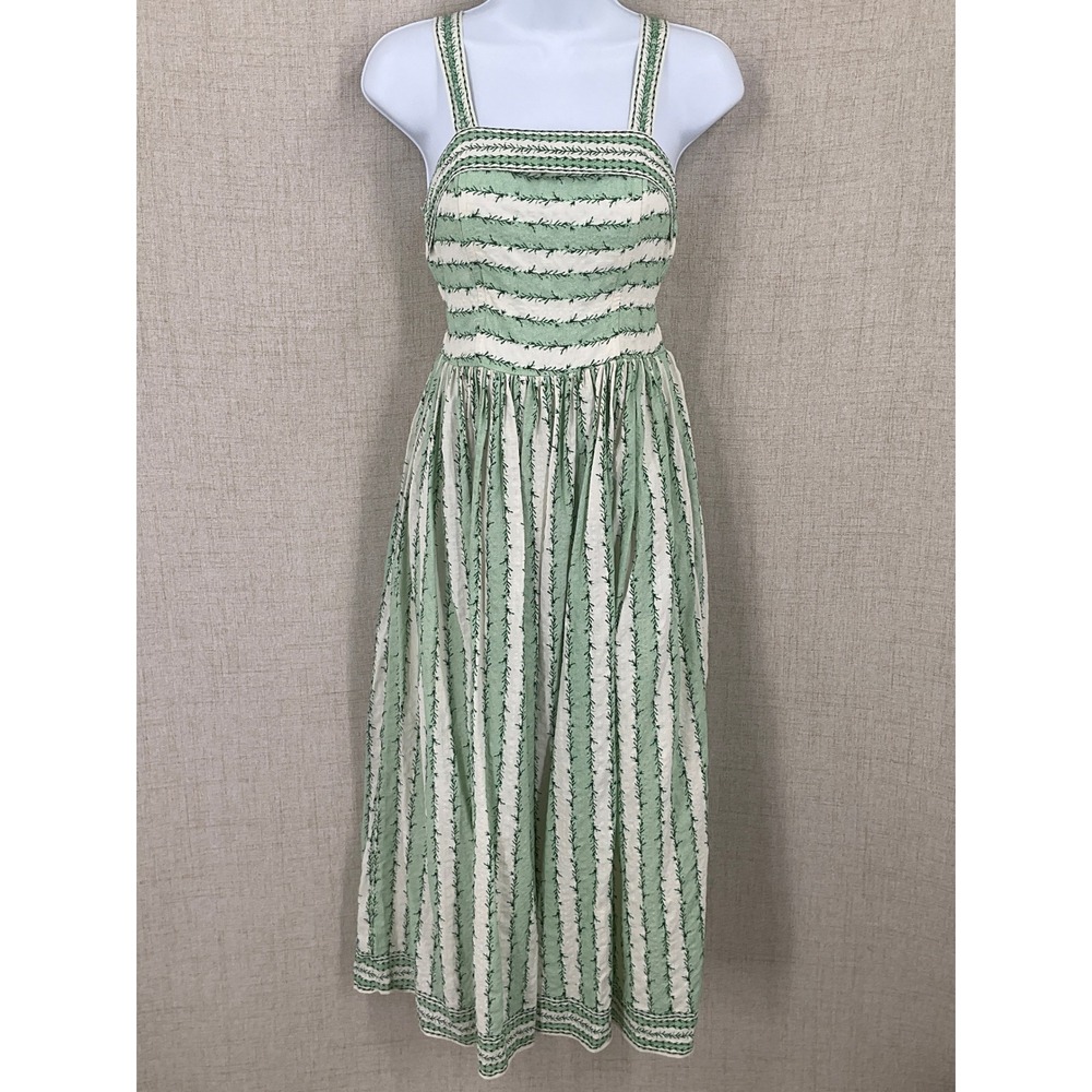 Max Studio London Sundress Womens Small Green Cotton Smocked Boho Floral